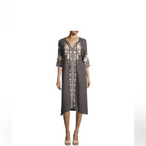 Johnny Was Carmelita Grey Linen Embroidered Dress